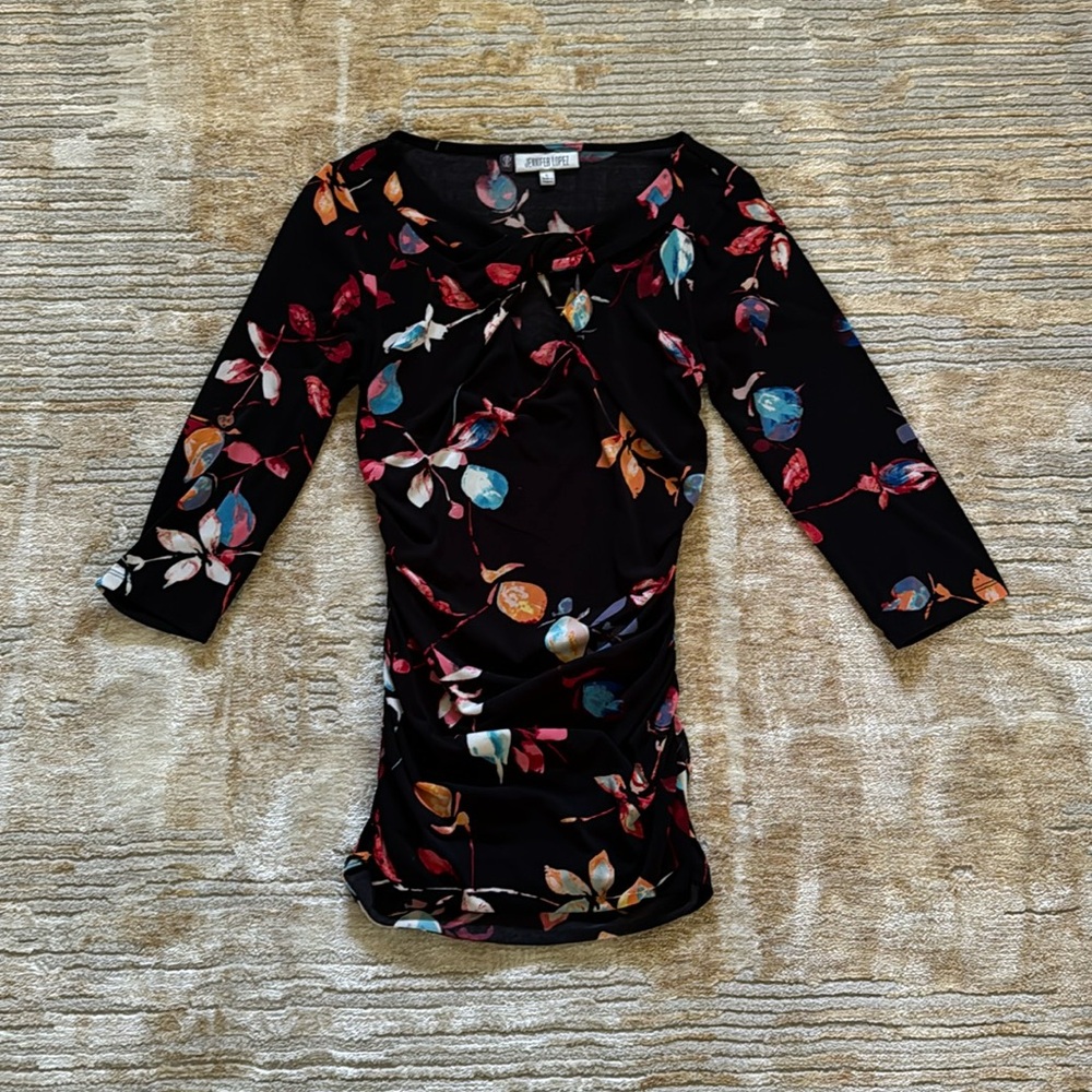 Jennifer Lopez Keyhole Floral Shirt